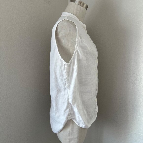 Made in Italy Sleeveless White Blouse Round Split Neck 120 Lino Minimalist Airy - Picture 3 of 11